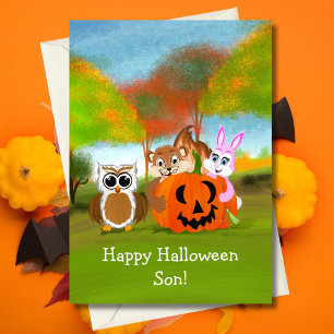 Happy Halloween Son Chipmunk, Rabbit & Owl Card