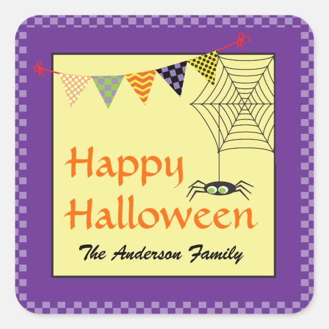 Happy Halloween Spider Add Name Square Sticker (Front)