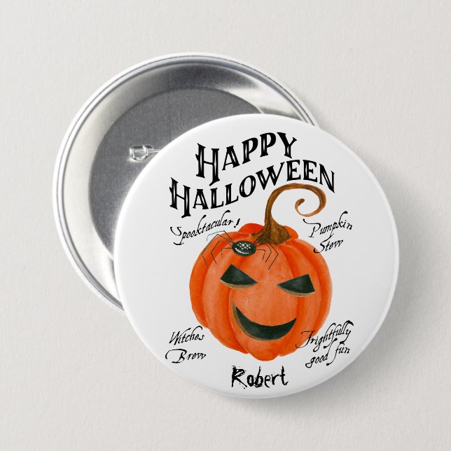 happy halloween spider badge button name (Front & Back)