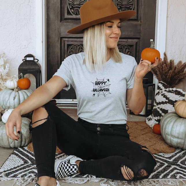 Happy Halloween Spider Cobweb Quote T-Shirt (Creator Uploaded)