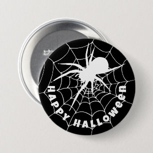 Happy Halloween Spider on Cobweb 7.5 Cm Round Badge