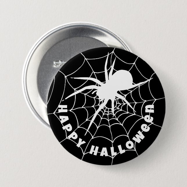 Happy Halloween Spider on Cobweb 7.5 Cm Round Badge (Front & Back)