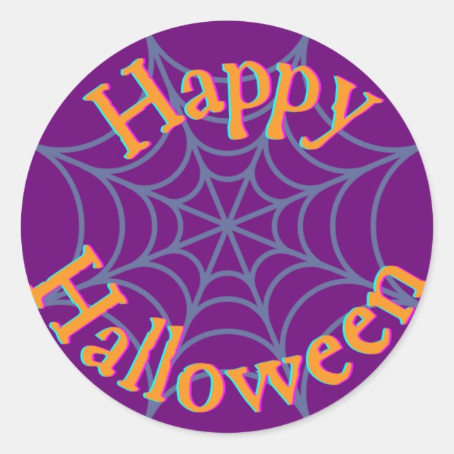 Happy Halloween Spider Web Classic Round Sticker (Front)