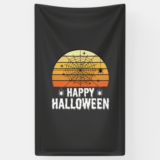Happy Halloween Spider Web Sunset Design Banner (Vertical)