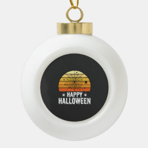 Happy Halloween Spider Web Sunset Design Ceramic Ball Christmas Ornament