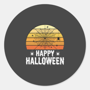Happy Halloween Spider Web Sunset Design Classic Round Sticker