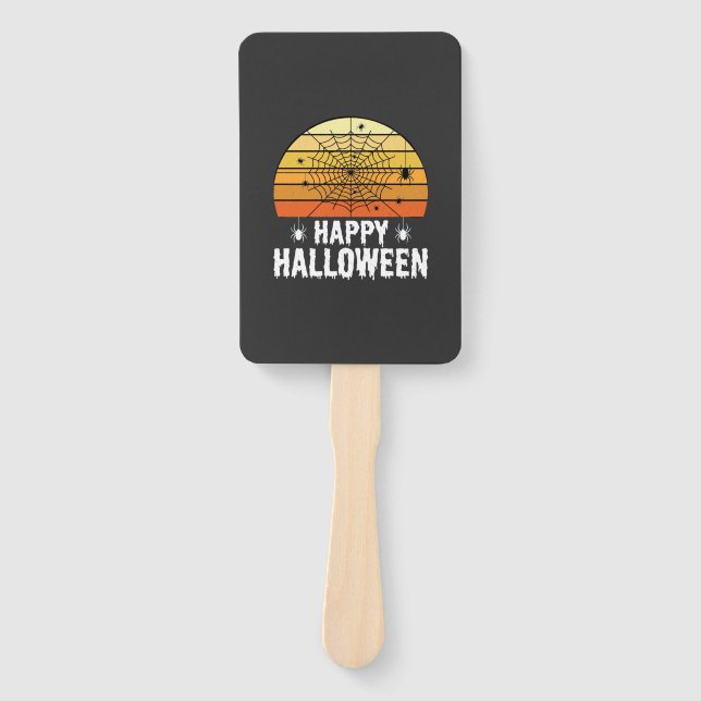 Happy Halloween Spider Web Sunset Design Hand Fan (Front)