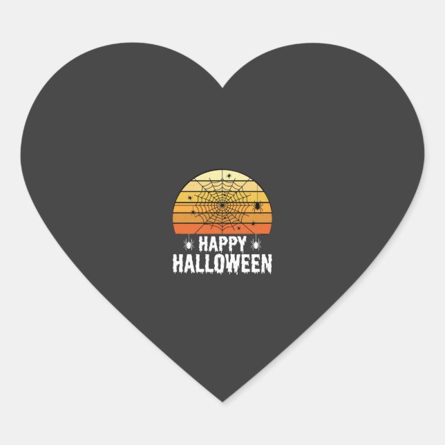 Happy Halloween Spider Web Sunset Design Heart Sticker (Front)