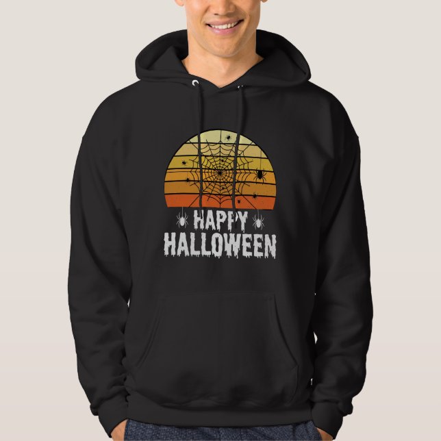 Happy Halloween Spider Web Sunset Design Hoodie (Front)