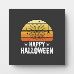 Happy Halloween Spider Web Sunset Design Plaque