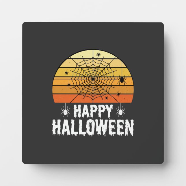 Happy Halloween Spider Web Sunset Design Plaque (Front)