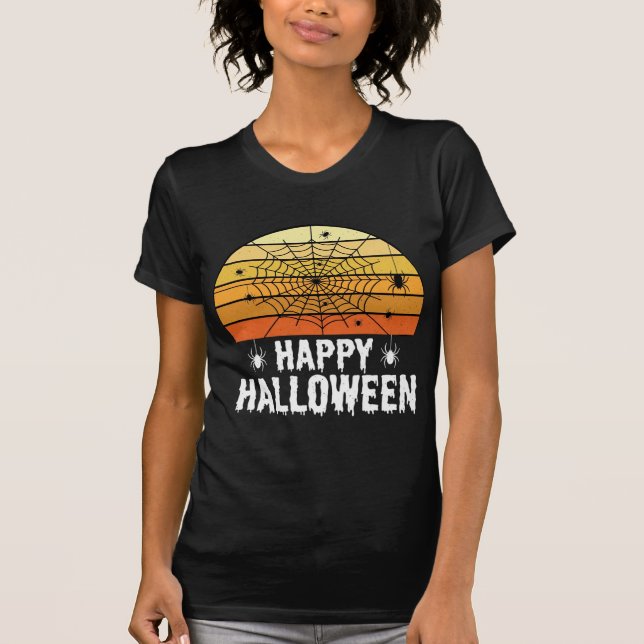 Happy Halloween Spider Web Sunset Design T-Shirt (Front)