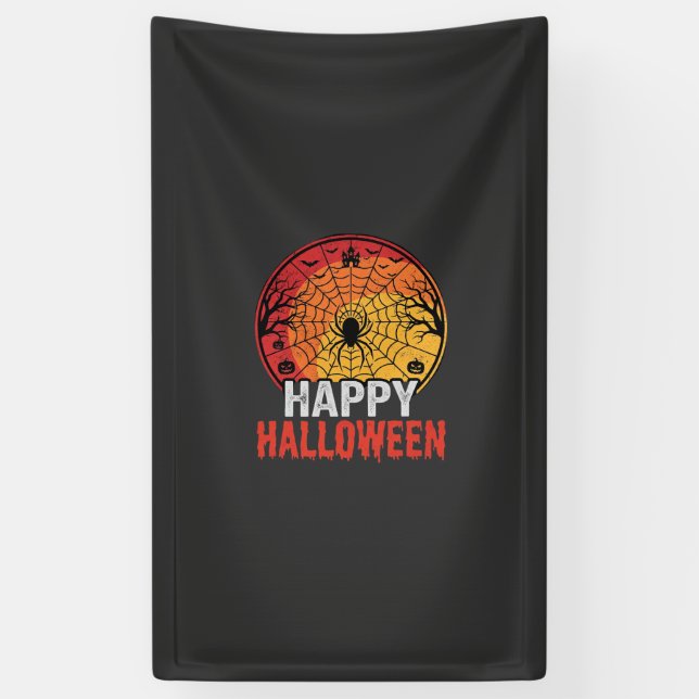 Happy Halloween Spider Web Vector Design Banner (Vertical)