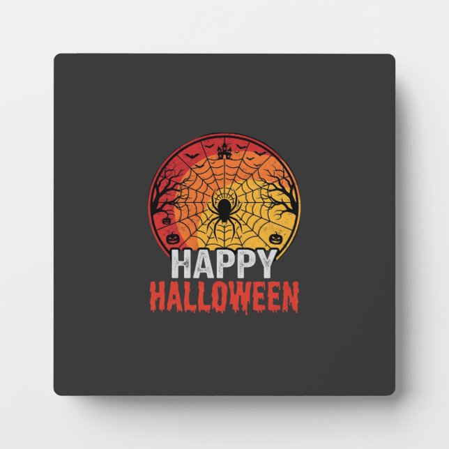 Happy Halloween Spider Web Vector Design Plaque (Front)