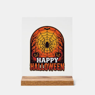 Happy Halloween Spider Web Vintage Engraving Desig Acrylic Sign