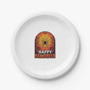 Happy Halloween Spider Web Vintage Engraving Desig Paper Plate