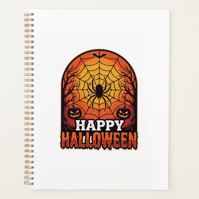 Happy Halloween Spider Web Vintage Engraving Desig Planner (Front)