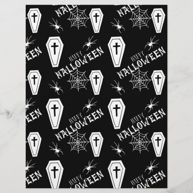 Happy Halloween Spiders & Coffins Scrapbook Paper (Front)