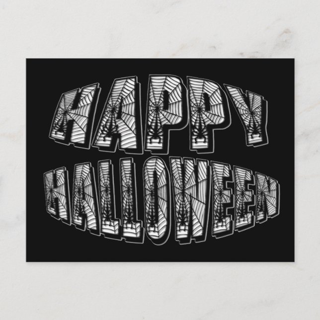 Happy Halloween Spiders & Spider Web Text Postcard (Front)