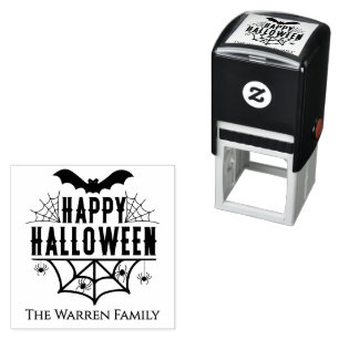 Happy Halloween Spiderweb Spiders Bats Family Name Self-inking Stamp