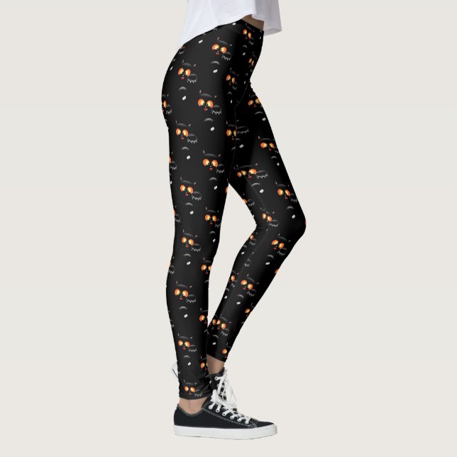 Happy Halloween Spooky Black Cat Leggings (Right)