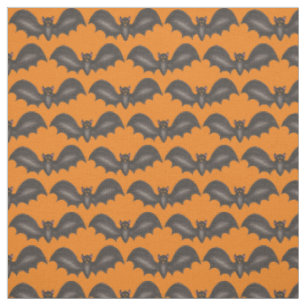 Happy Halloween Spooky Black Flying Bats Orange Fabric