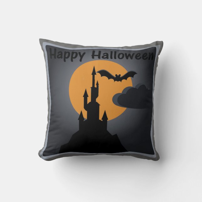 Happy Halloween Spooky Castle Pillow (Front)
