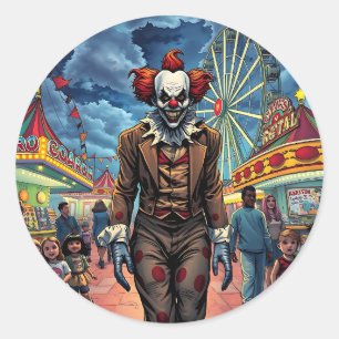 Happy Halloween   Spooky Clown Classic Round Sticker