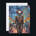 Happy Halloween | Spooky Clown Postcard<br><div class="desc">Cool Halloween postcard with a spooky scary clown walking through a comic book style carnival. Give someone creepy vibes with this awesome Halloween postcard!</div>