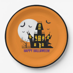 Happy Halloween Spooky Creepy Haunted House Paper Plate
