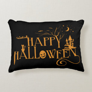 Happy Halloween Spooky Decorated Font Decorative Cushion