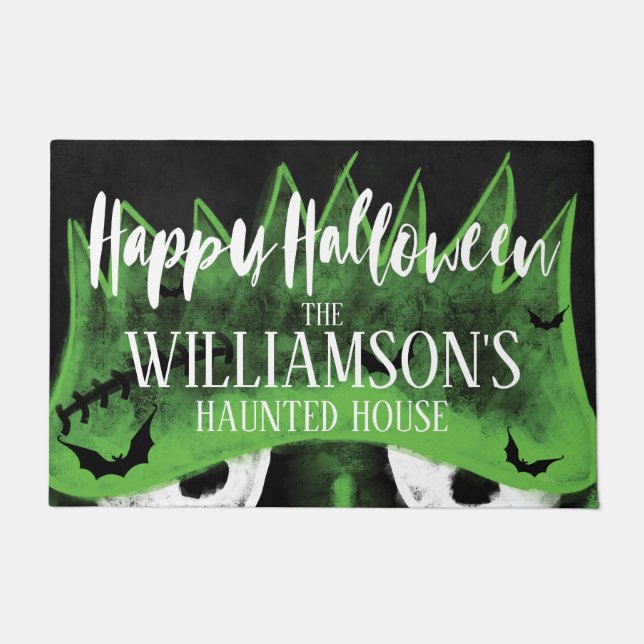 Happy Halloween Spooky Frankenstein Hunted House Doormat (Front)