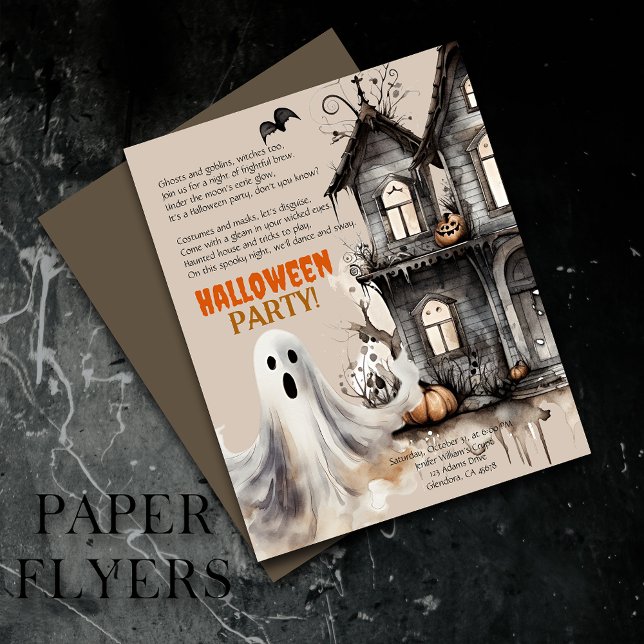 Happy Halloween Spooky Ghost Party Poem Invitation Flyer (Inexpensive and ideal Halloween invitations, perfect for inviting guests to your party.)