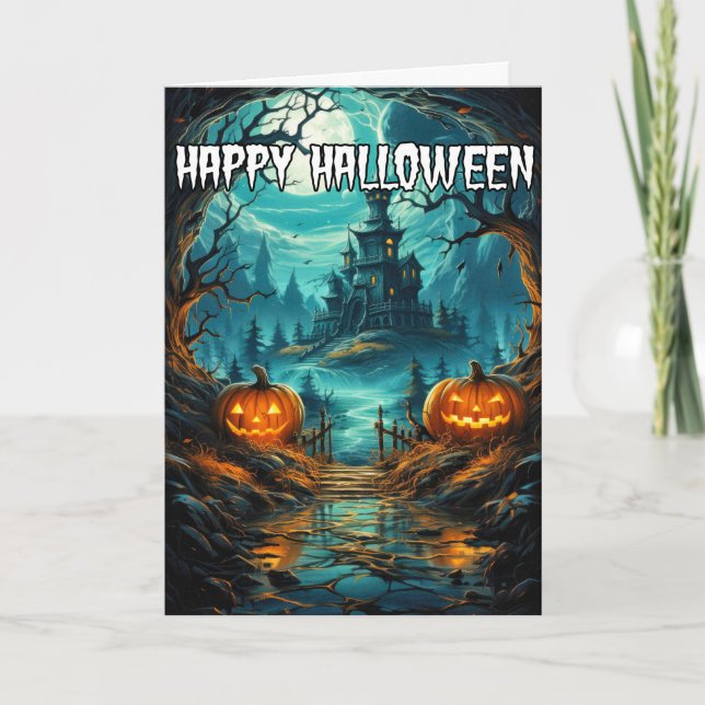 Happy Halloween | Spooky Haunted House Card (Front)