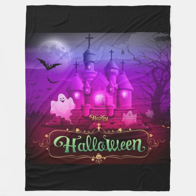 Happy Halloween Spooky Haunted House Fleece Blanket (Front)