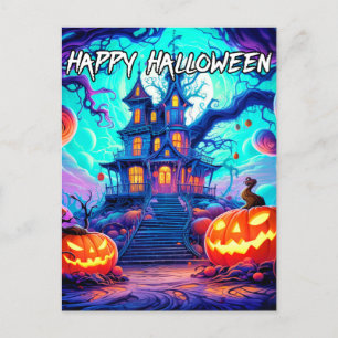 Happy Halloween   Spooky Haunted House  Postcard