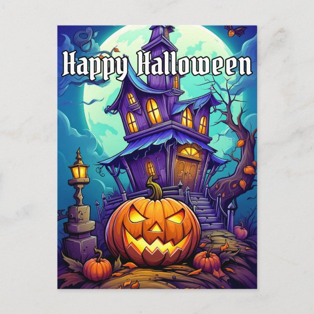 Happy Halloween Spooky Haunted House Postcard (Front)
