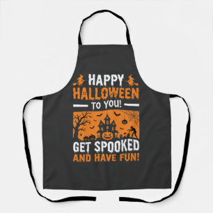 Happy Halloween Spooky Haunted House Quote Apron