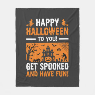 Happy Halloween Spooky Haunted House Quote Fleece Blanket