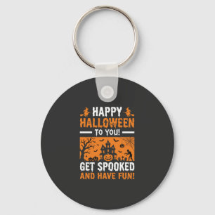 Happy Halloween Spooky Haunted House Quote Key Ring