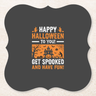 Happy Halloween Spooky Haunted House Quote Paper Coaster