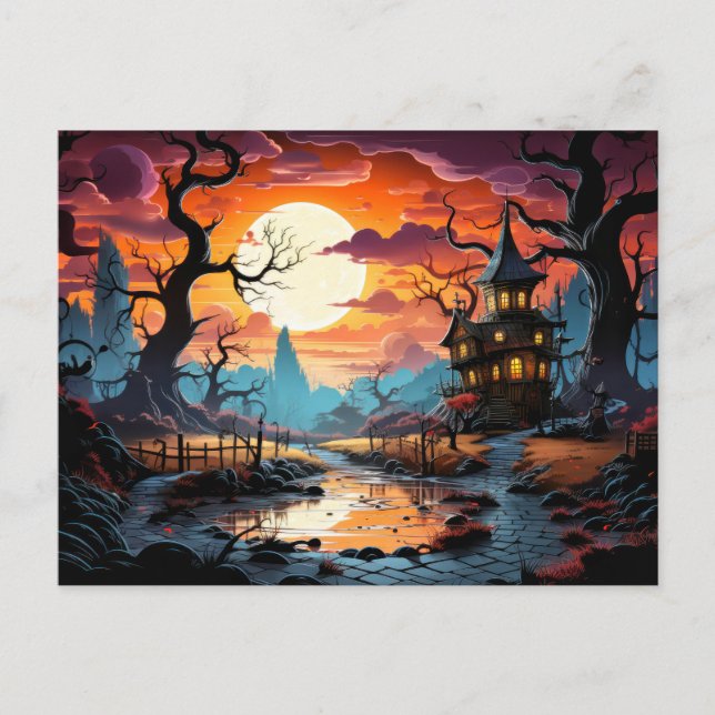 Happy Halloween | Spooky Haunted Manor Postcard (Front)