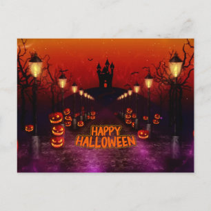 Happy Halloween Spooky Haunted Witch Castle Postcard