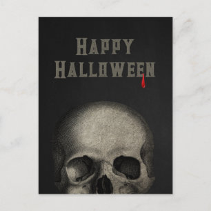 Happy Halloween Spooky Human Skull Postcard