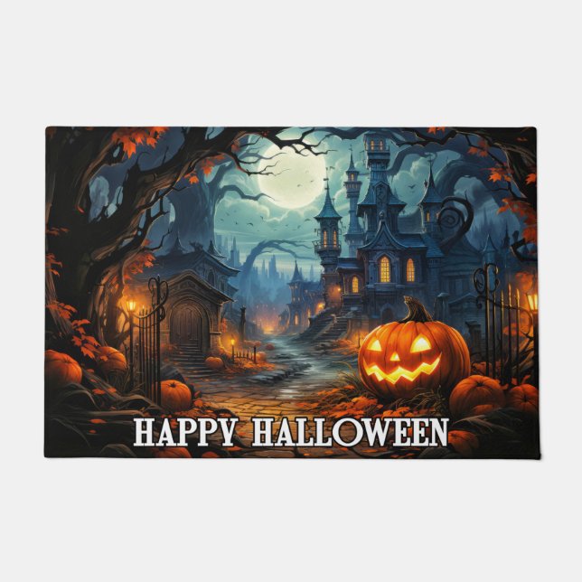 Happy Halloween - Spooky Illuminating Pumpkin Doormat (Front)