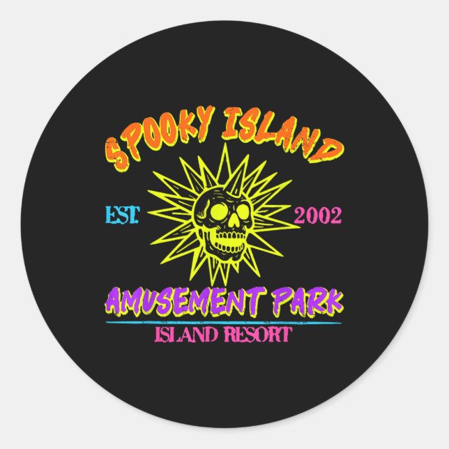 Happy Halloween Spooky Island Est 2002 Amusement P Classic Round Sticker (Front)