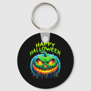 Happy Halloween Spooky Jack O Lantern Pumpkin Tren Key Ring