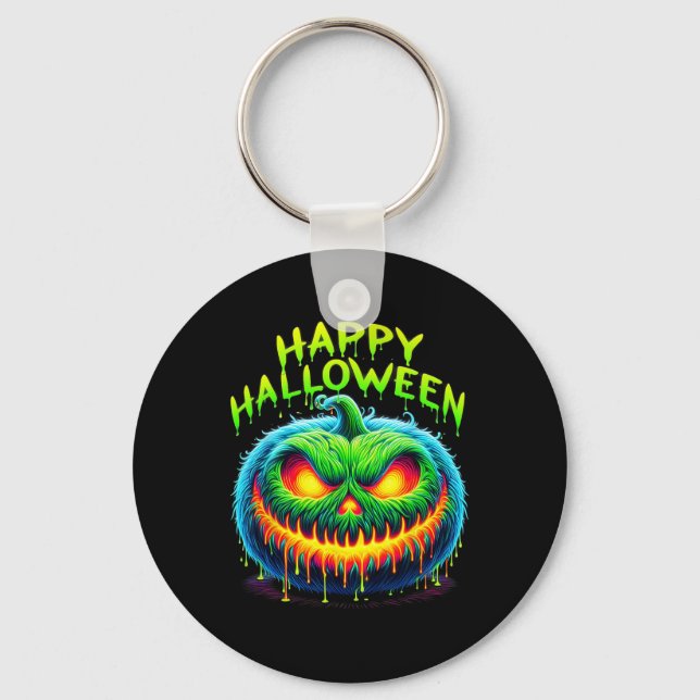 Happy Halloween Spooky Jack O Lantern Pumpkin Tren Key Ring (Front)