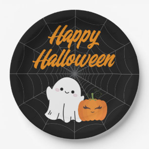 Happy Halloween Spooky Kids Party Black Paper Plate