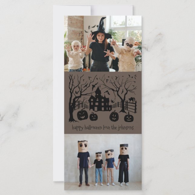 Happy Halloween Spooky Mansion Family Photo Card (Front)